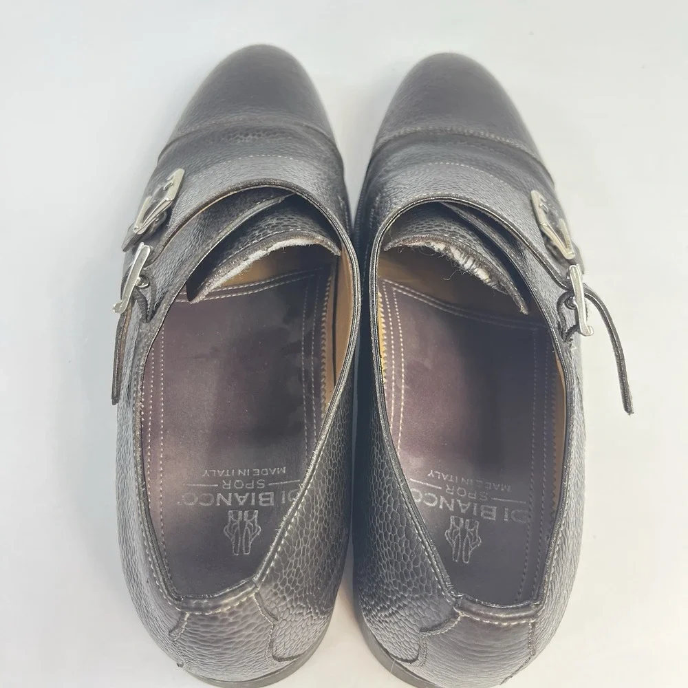 Di Bianco Black Pebble Grain Leather Monk Strap Dress Shoes Men's Size 8.5 Italy